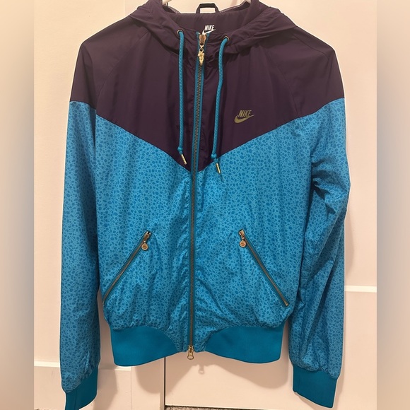 Nike Purple Blue Colour Block Print Windbreaker Bomber Jacket Size Medium - Picture 9 of 15